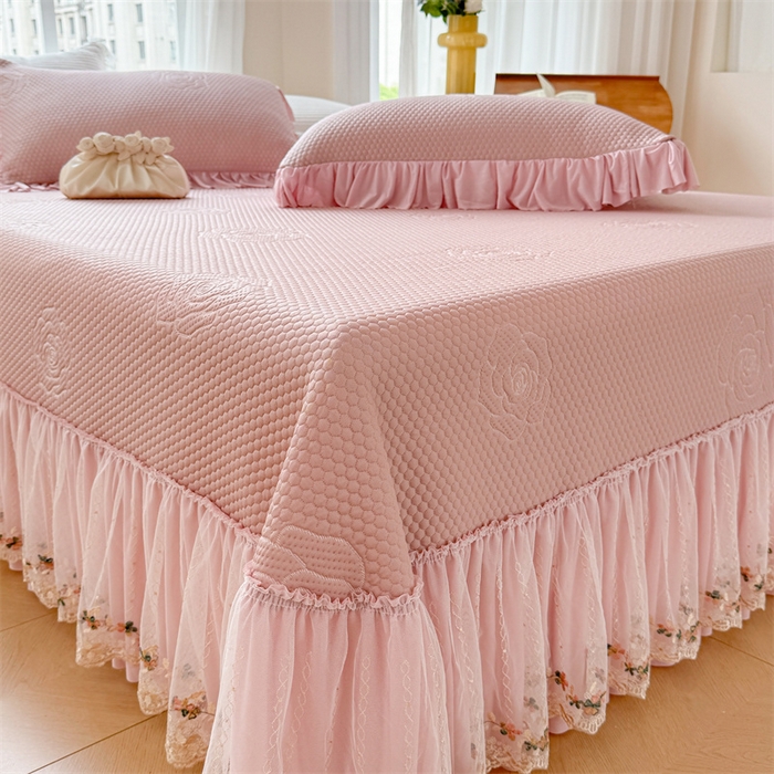 91家纺网 家纺一手货源 找家纺 恒爱家纺 2025新款冰丝国色天香夏被床盖四件套 香妃粉