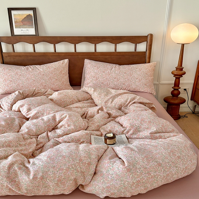 91家纺网 家纺一手货源 找家纺 吉象2025新款全棉双层纱四件套 梨花开