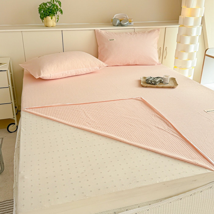 91家纺网 家纺一手货源 找家纺 眠博士 2025新款A类学生床全棉华夫格床垫套 全棉华夫格床垫套 嫩玉粉