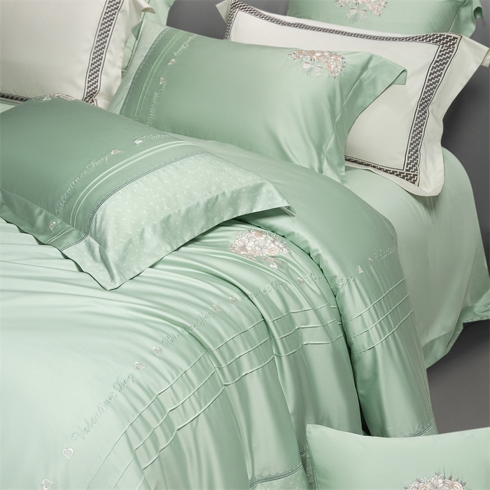 91家纺网 家纺一手货源 找家纺 高大尚婚庆馆 2025新款高端绣花四件套-艾莎 艾莎-油果绿