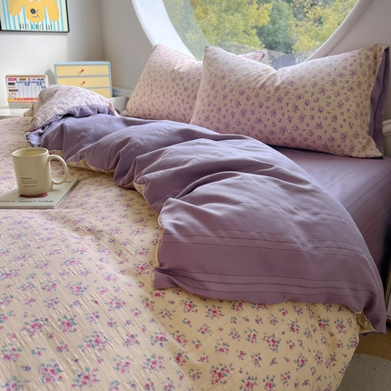 王朝国际 2025新款皱皱棉印花四件套 露丝