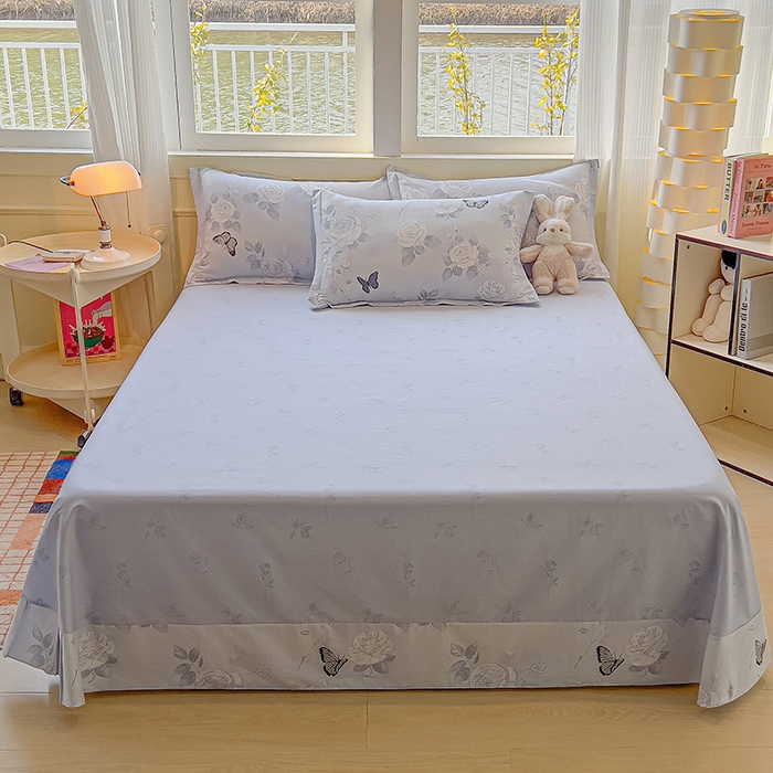 91家纺网 家纺一手货源 找家纺 拾物记 2025新款A类无荧光全喷气12868全棉B版单床单 蝴蝶飞飞B版