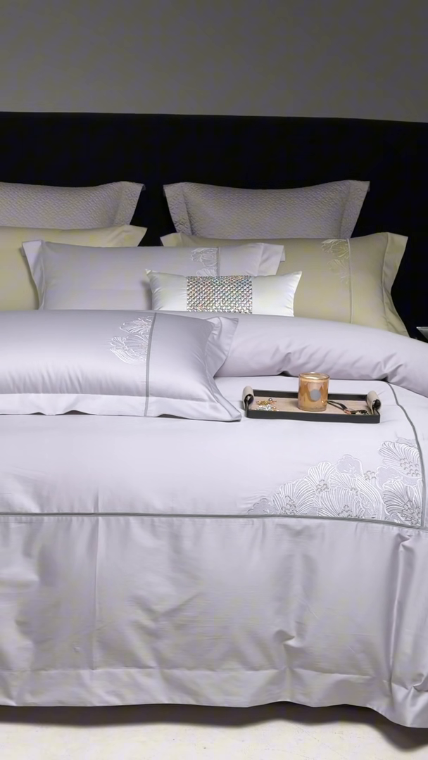 91家纺网 家纺一手货源 找家纺 榻尚家居 2025新款120支贡缎长绒棉绣花四件套-花漾系列 花漾-绿