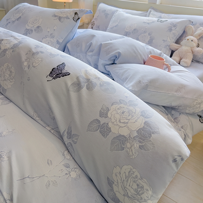 91家纺网 家纺一手货源 找家纺 拾物记 2025新款A类无荧光全喷气全棉12868四件套 蝴蝶飞飞