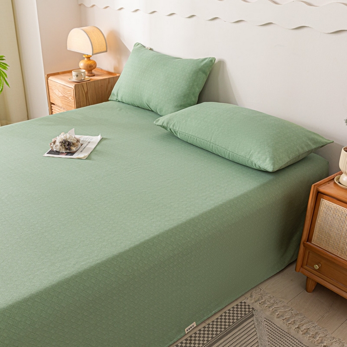 91家纺网 家纺一手货源 找家纺 阿亮家居 2025新款原棉老粗布床单系列 菱形格-绿