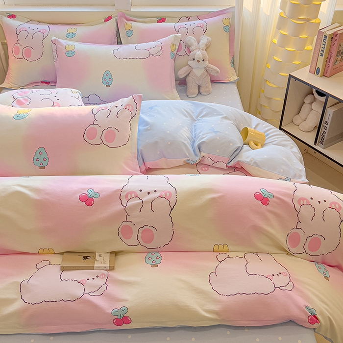 91家纺网 家纺一手货源 找家纺 拾物记 2025新款A类无荧光全喷气全棉12868四件套 可欣兔