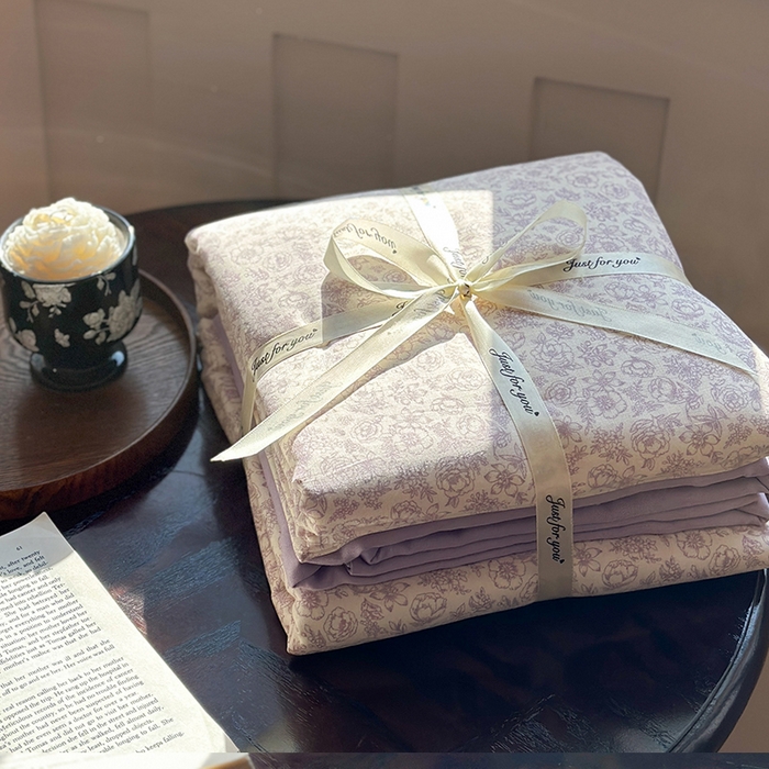 91家纺网 家纺一手货源 找家纺 吉象双层纱叠拍四件套 蔷薇花露-紫