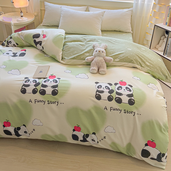 91家纺网 家纺一手货源 找家纺 拾物记 2025新款A类无荧光全喷气全棉12868单被套 熊猫趣事