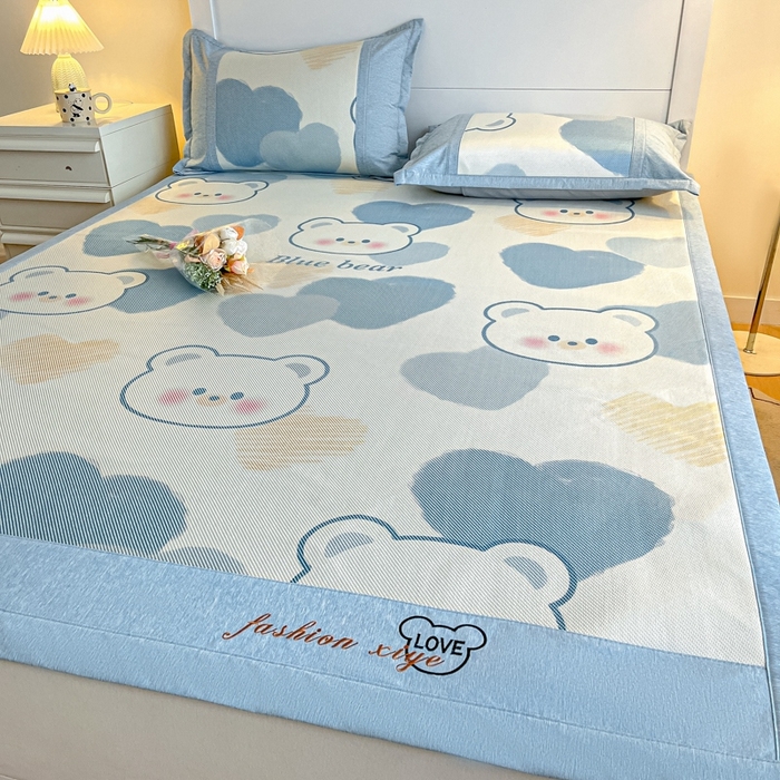 91家纺网 家纺一手货源 找家纺 阿亮家居 2025新款印花冰藤席凉席 爱心熊