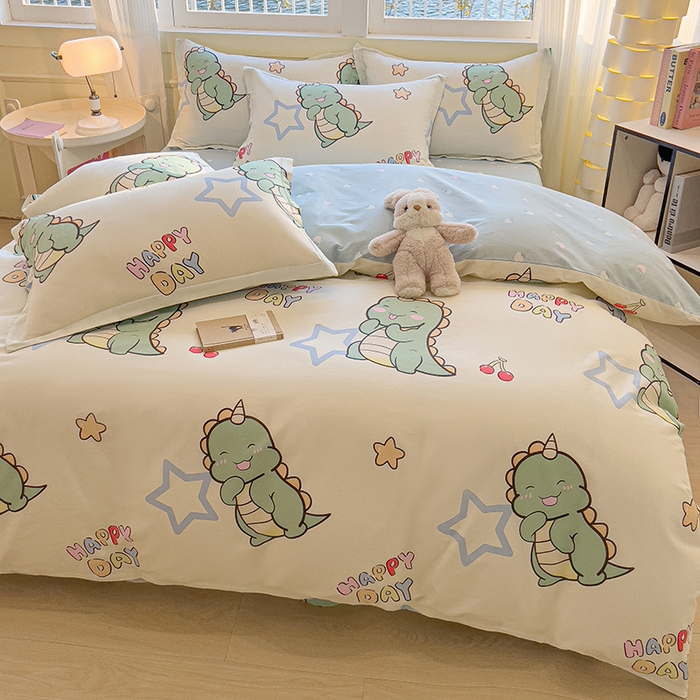 91家纺网 家纺一手货源 找家纺 拾物记 2025新款A类无荧光全喷气全棉12868四件套 恐龙乐园