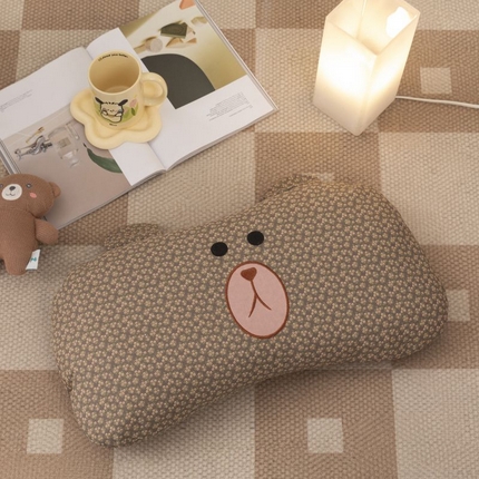 91家纺网 家纺一手货源 找家纺 露函家居 2025新款全棉刺绣款布朗熊荞麦枕枕头枕芯 布朗熊-卡其