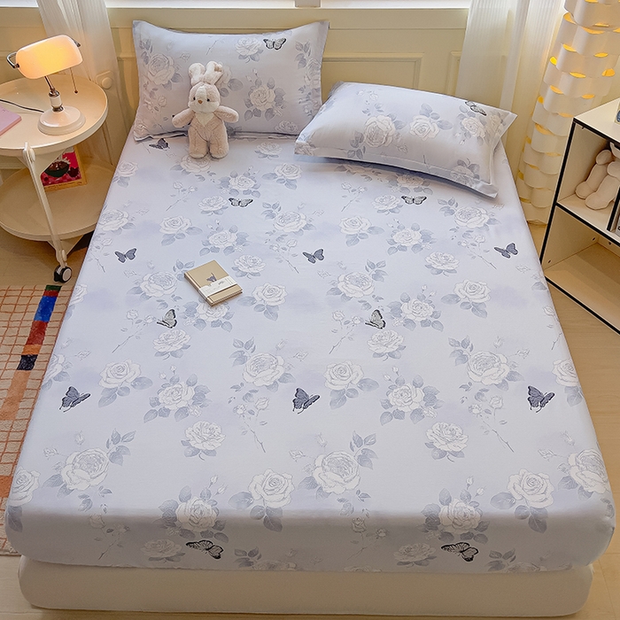 91家纺网 家纺一手货源 找家纺 拾物记 2025新款A类无荧光全喷气全棉12868单床笠 蝴蝶飞飞