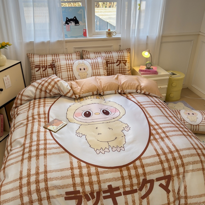 91家纺网 家纺一手货源 找家纺 摩卡（乐趣） 2025新款水洗真丝数码印花卡通兔系列四件套 兔奶糖