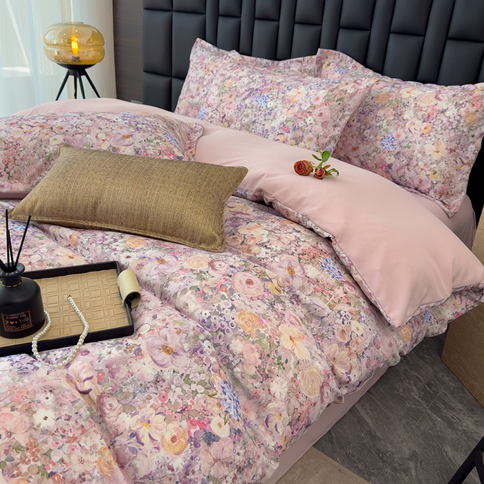 91家纺网 家纺一手货源 找家纺 竹合 2025新款数码印花轻奢凉感四件套 邂逅-粉