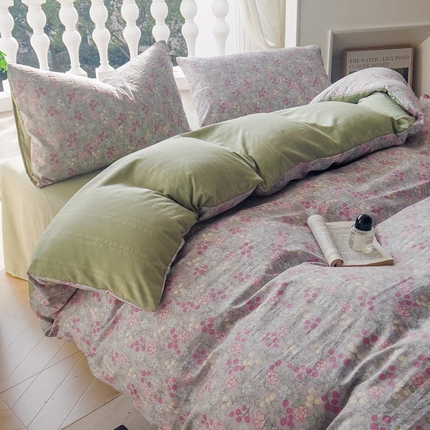 王朝国际 2025新款皱皱棉印花四件套 紫蔷薇