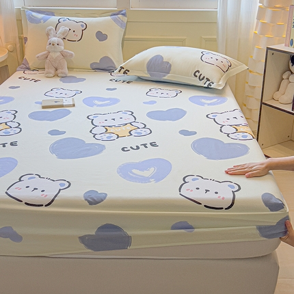 拾物记 2025新款A类无荧光全喷气全棉12868单床笠 爱心熊熊