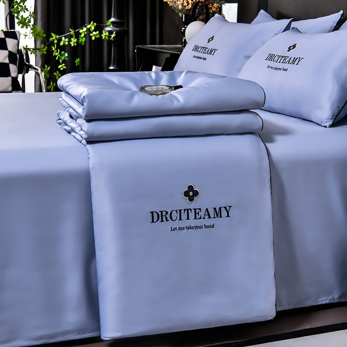 91家纺网 家纺一手货源 找家纺 伊梵居 2025新款水洗真丝刺绣夏被四件套 梵花-星黛紫