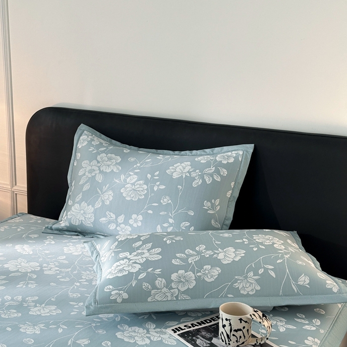 91家纺网 家纺一手货源 找家纺 慕尚家纺 2025春夏新款凉感冰丝提花凉席三件套 花语 蓝