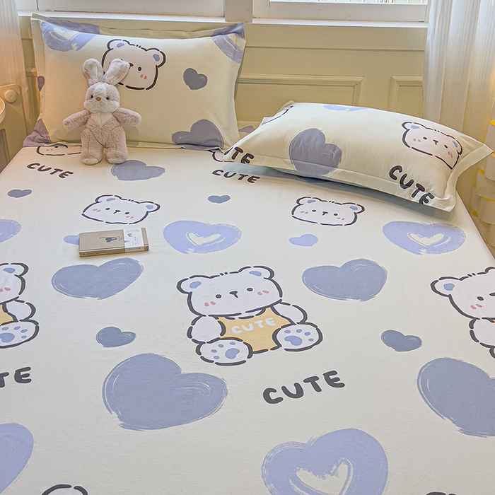 91家纺网 家纺一手货源 找家纺 拾物记 2025新款A类无荧光全喷气全棉12868单床单 爱心熊熊