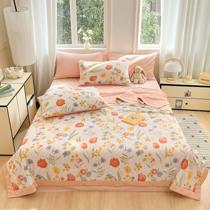 寐眠 2025新款全棉印花夏被 夏被四件套 花间