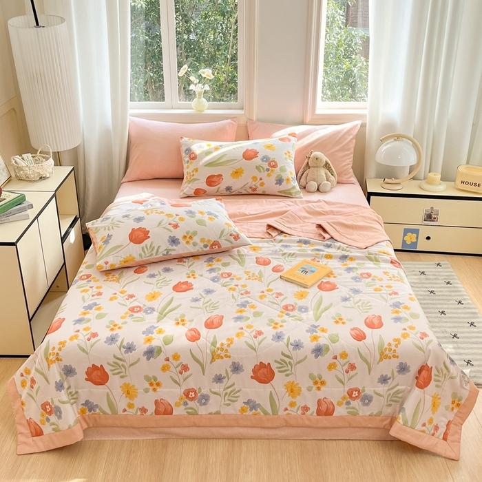 91家纺网 家纺一手货源 找家纺 寐眠 2025新款全棉印花夏被 夏被四件套 花间