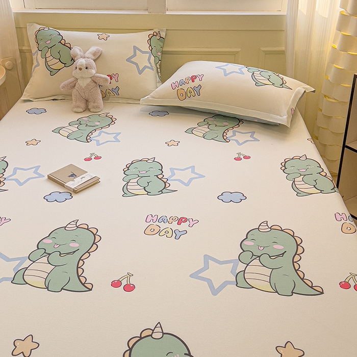 91家纺网 家纺一手货源 找家纺 拾物记 2025新款A类无荧光全喷气全棉12868单床笠 恐龙乐园