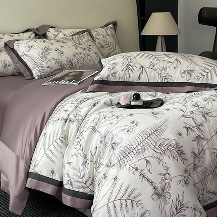 91家纺网 家纺一手货源 找家纺 618家纺 2025新款A类60S100支兰精天丝数码印花四件套 秋本