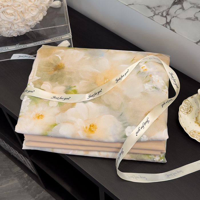 91家纺网 家纺一手货源 找家纺 竹合 2025新款数码印花轻奢凉感四件套 虞美人咖