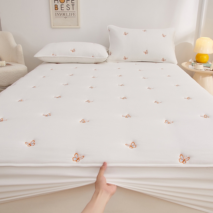 91家纺网 家纺一手货源 找家纺 （总）盛眠 2025新款水洗棉刺绣夹棉床笠床罩家用床垫套