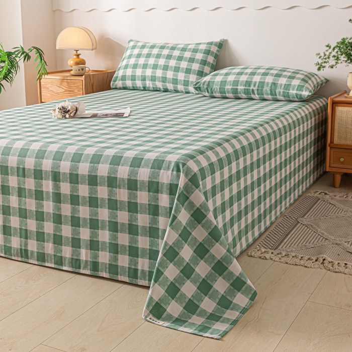 91家纺网 家纺一手货源 找家纺 阿亮家居 2025新款原棉老粗布床单系列 拼图-绿白格