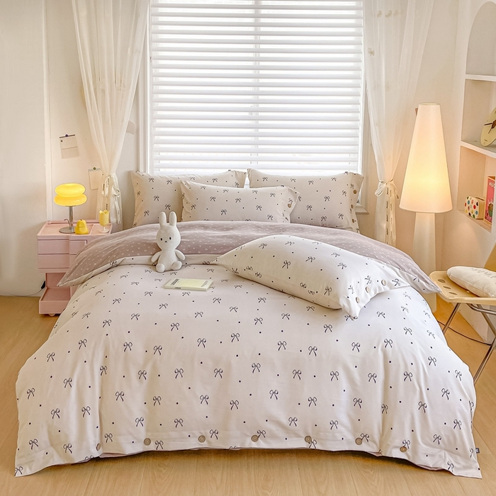 91家纺网 家纺一手货源 找家纺 星窝家纺 2025新款纽扣款水洗棉印花四件套 初昕咖