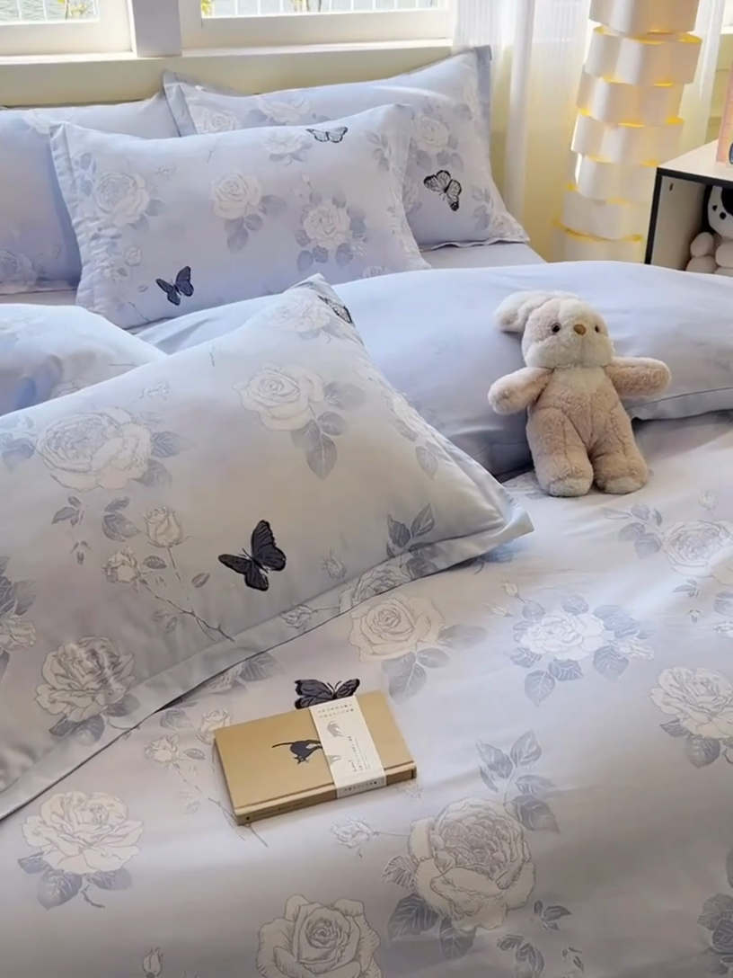 91家纺网 家纺一手货源 找家纺 拾物记 2025新款A类无荧光全喷气全棉12868四件套 蝴蝶飞飞