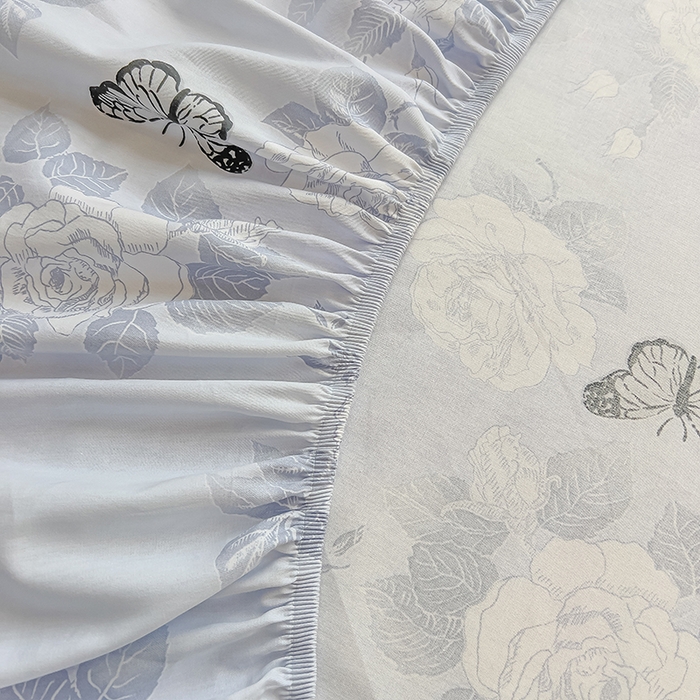 91家纺网 家纺一手货源 找家纺 拾物记 2025新款A类无荧光全喷气全棉12868单床笠 蝴蝶飞飞