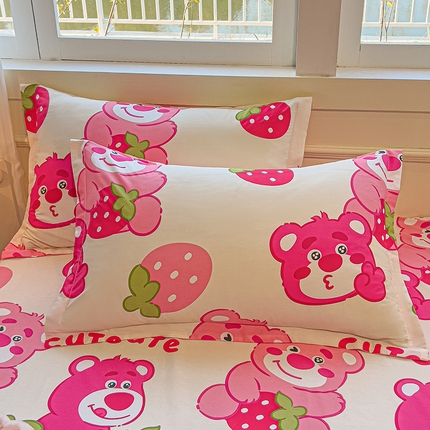 拾物记 2025新款A类无荧光全喷气全棉12868单枕套 草莓堆堆熊