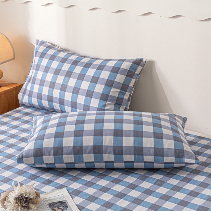 91家纺网 家纺一手货源 找家纺 阿亮家居 2025新款原棉老粗布床单系列 蓝格子