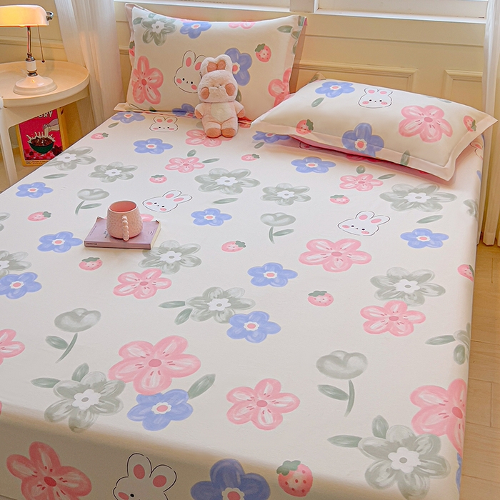 91家纺网 家纺一手货源 找家纺 拾物记 2025新款A类无荧光全喷气全棉12868单床笠 花间小兔