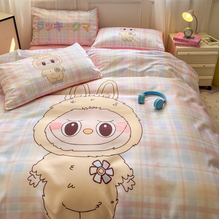 91家纺网 家纺一手货源 找家纺 摩卡（乐趣） 2025新款水洗真丝数码印花卡通兔系列四件套 啾咪兔