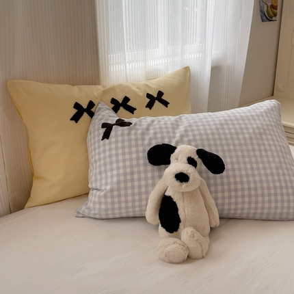 91家纺网 家纺一手货源 找家纺 （总）北欧良品 2025新款A类色织水洗棉毛巾绣蝴蝶结少女系列单枕套