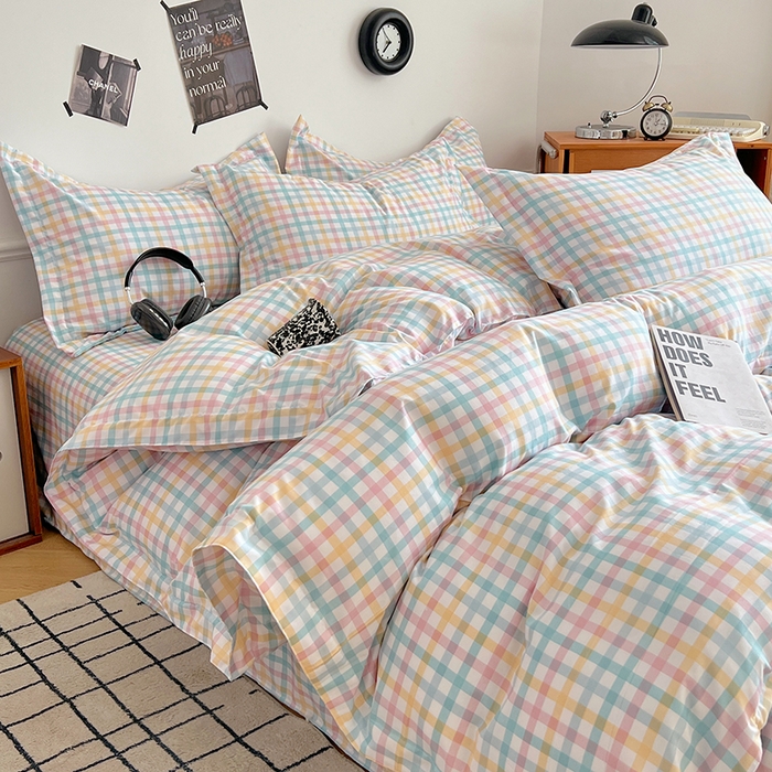 91家纺网 家纺一手货源 找家纺 罗菲尼酒店用品 2025新款磨毛亲肤飞边款四件套 多彩格