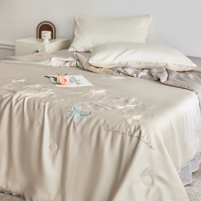 91家纺网 家纺一手货源 找家纺 （总）纪梵茜 2025新款莱赛尔天丝夏被四件套55大豆夏凉被