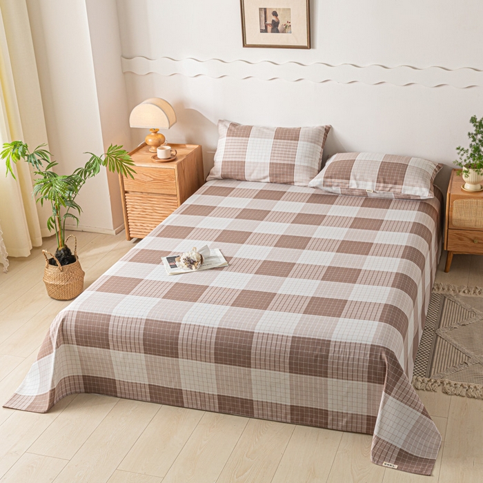 91家纺网 家纺一手货源 找家纺 阿亮家居 2025新款原棉老粗布床单系列 咖小格