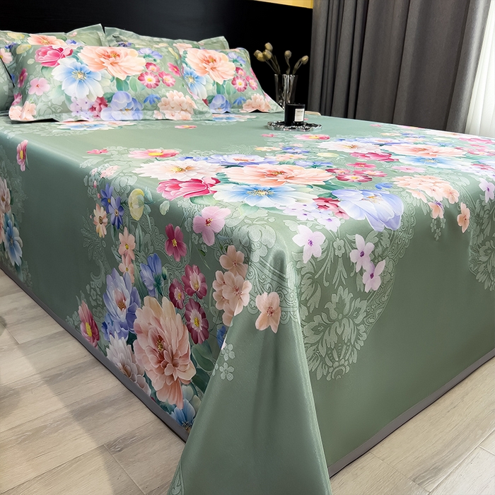 91家纺网 家纺一手货源 找家纺 柏薇 2025新款冰丝床单款凉席三件套系列 繁花