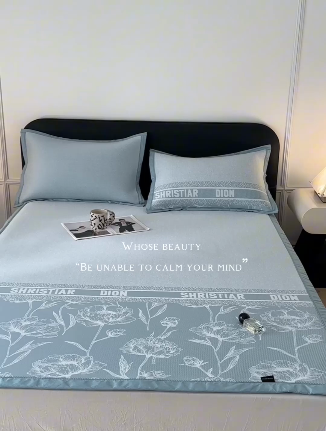 91家纺网 家纺一手货源 找家纺 慕尚家纺 2025春夏新款凉感冰丝提花凉席三件套 水仙 蓝