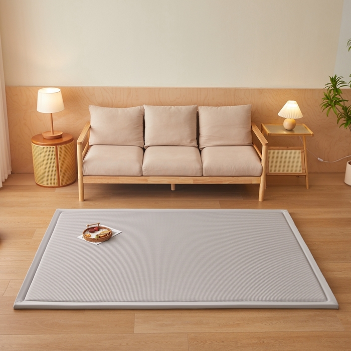91家纺网 家纺一手货源 找家纺 阿亮家居 2025新款包边工艺凉感冰藤地铺睡垫系列凉席地垫 华夫格灰