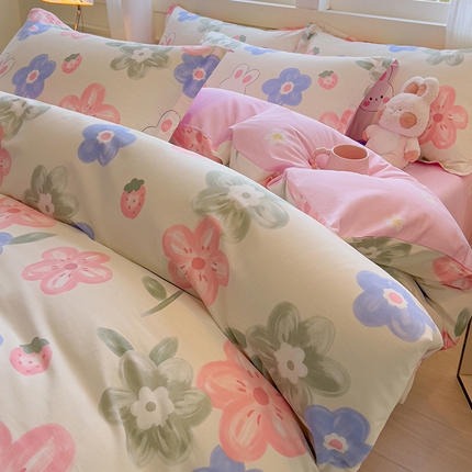 拾物记 2025新款A类无荧光全喷气全棉12868四件套 花间小兔