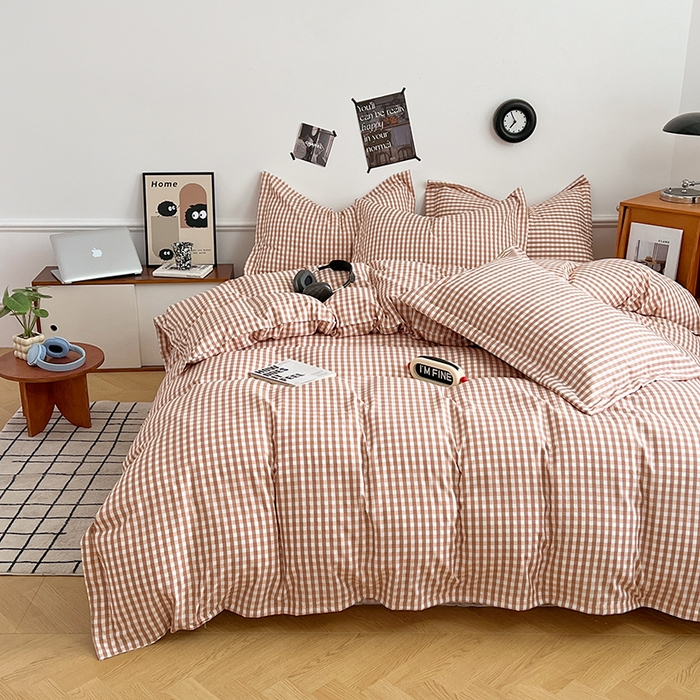 91家纺网 家纺一手货源 找家纺 罗菲尼酒店用品 2025新款磨毛亲肤飞边款四件套 咖啡格