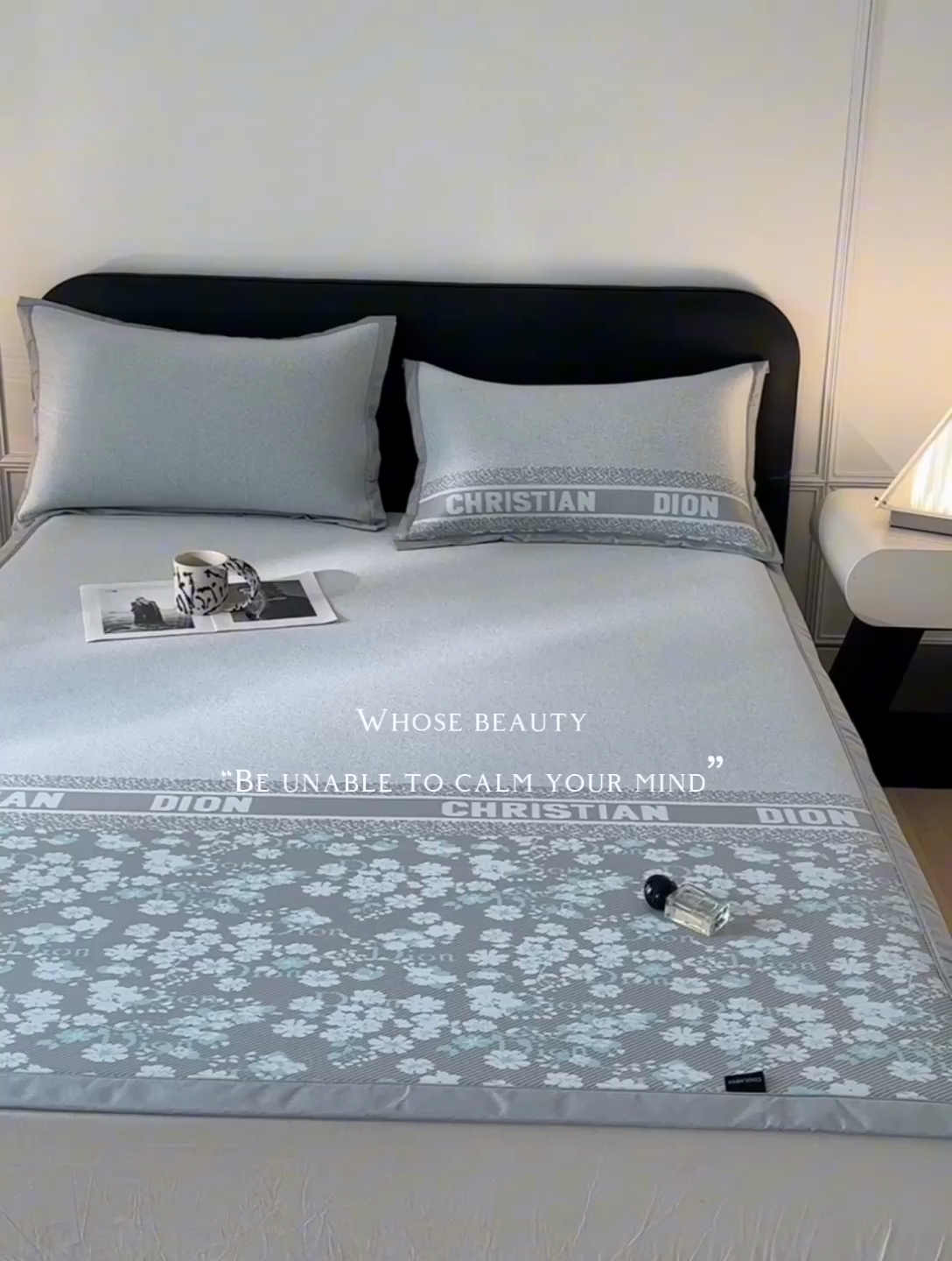 91家纺网 家纺一手货源 找家纺 慕尚家纺 2025春夏新款凉感冰丝提花凉席三件套 花艺 灰绿