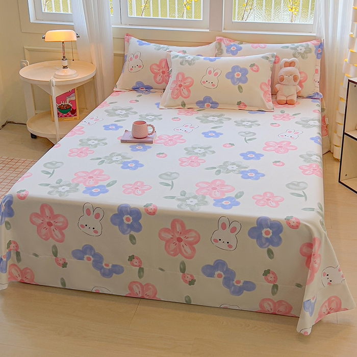 91家纺网 家纺一手货源 找家纺 拾物记 2025新款A类无荧光全喷气全棉12868单床单 花间小兔