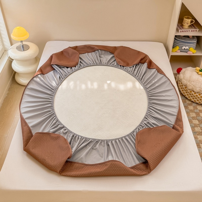 91家纺网 家纺一手货源 找家纺 阿亮家居 2025新款凉席凉豆豆单包边可水席单凉席三件套冰豆豆席 小米粒气质咖床笠款