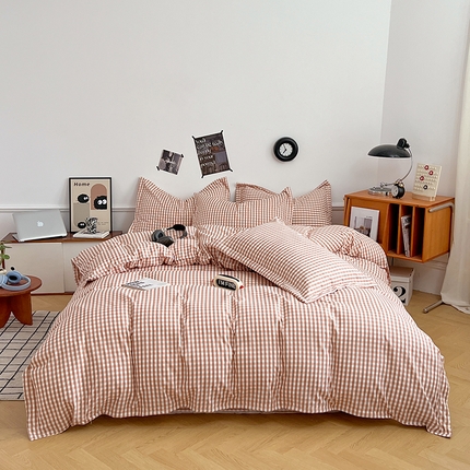 罗菲尼酒店用品 2025新款磨毛亲肤飞边款四件套 咖啡格